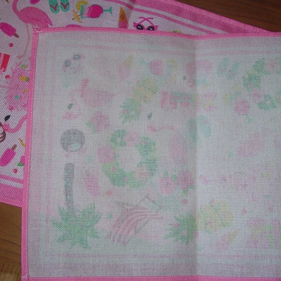 Pink Flamingo Table Runner MCM Christmas Palm Trees  LONG 70" x 13" MINT! - Picture 6 of 6